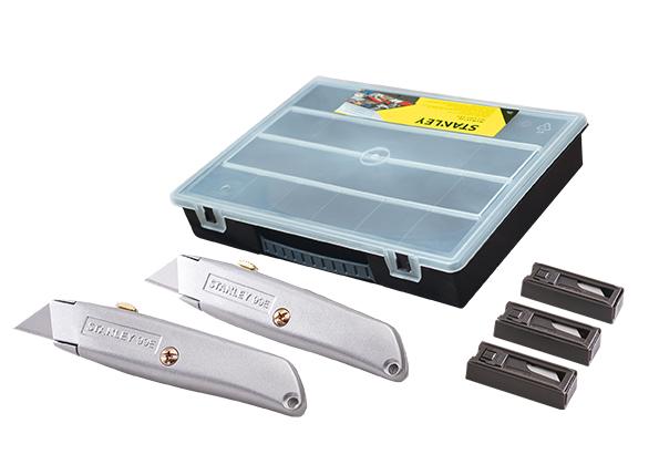 Stanley 99E Trimming Knife Twin Pack with 50 Spare Blades in Organiser