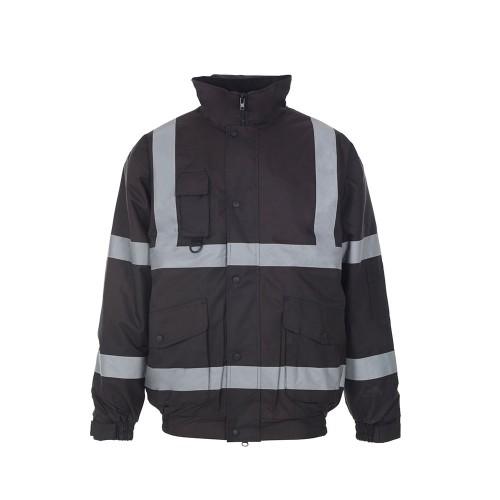 Cargo Waterproof Bomber Rainproof Padded Hi-Vis-Tape Jacket - Black