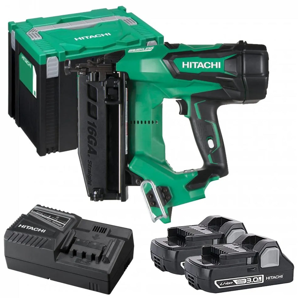 Hikoki 18v 2nd Fix 16 Gauge Brushless Straight Finish Nailer Kit - 2 x 3Ah - NT1865DM