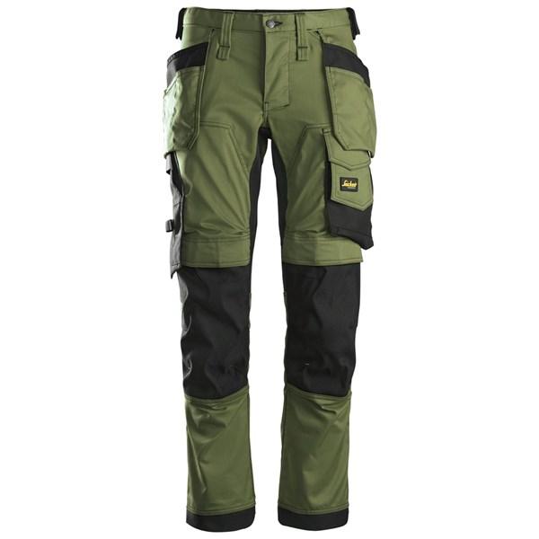 Snickers Stretch Slim Fit Trousers with Holster Pockets - 6241 - Khaki Green/ Black